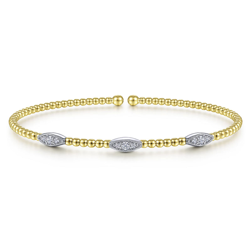 Gabriel & Co | 14K White-Yellow Gold Bujukan Diamond Marquise Stations Bangle