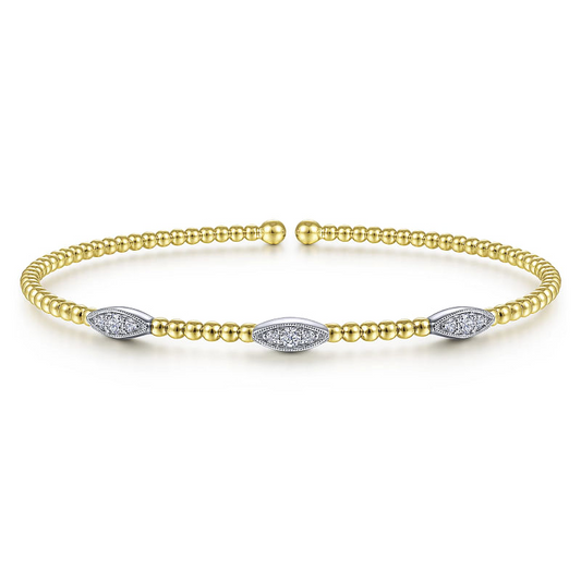 Gabriel & Co | 14K White-Yellow Gold Bujukan Diamond Marquise Stations Bangle