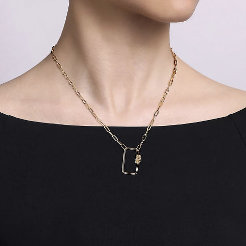 Gabriel & Co | 14K Yellow Gold Chain Necklace with Rectangle Drop