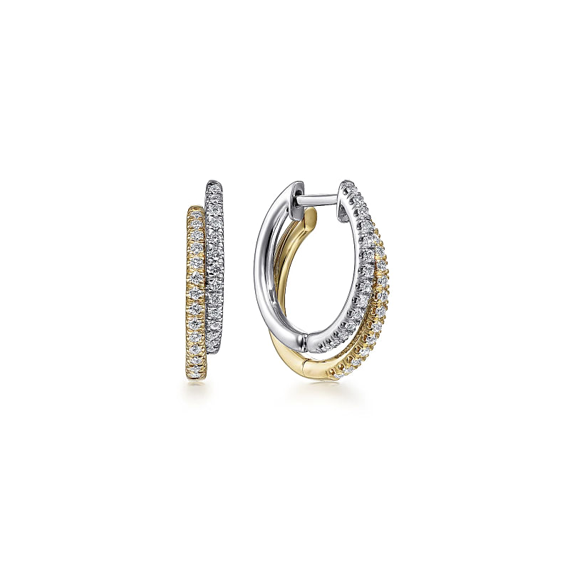 Gabriel & Co | 14K Yellow-White Gold Layered 15mm Diamond Huggie Earrings