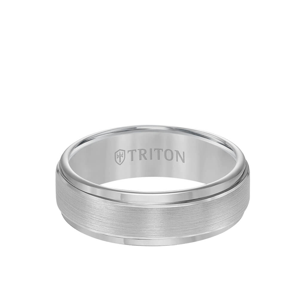 7MM Tungsten Carbide Ring - Brushed Finish and Step Edge