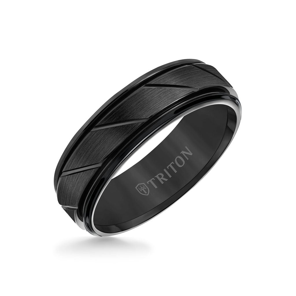 7MM Tungsten Carbide Ring - Diagonal Cut Center and Round Edge