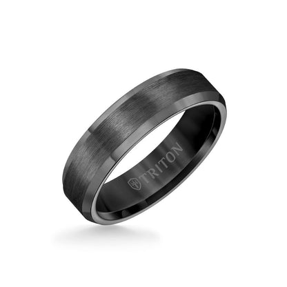 6MM Tungsten Carbide Ring - Satin Center and Bevel Edge