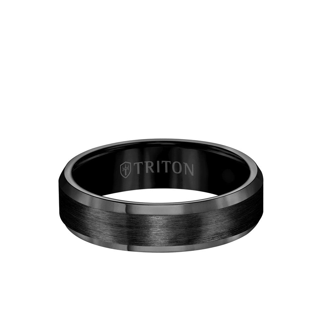 6MM Tungsten Carbide Ring - Satin Center and Bevel Edge