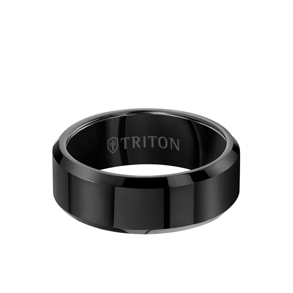 8MM Tungsten Carbide Ring - Bright Finish and Bevel Edge