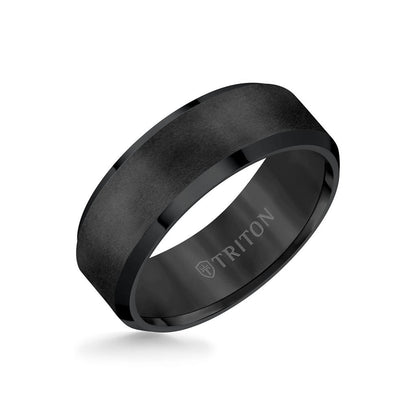 8MM Tungsten Carbide Ring - Satin Center and Bevel Edge