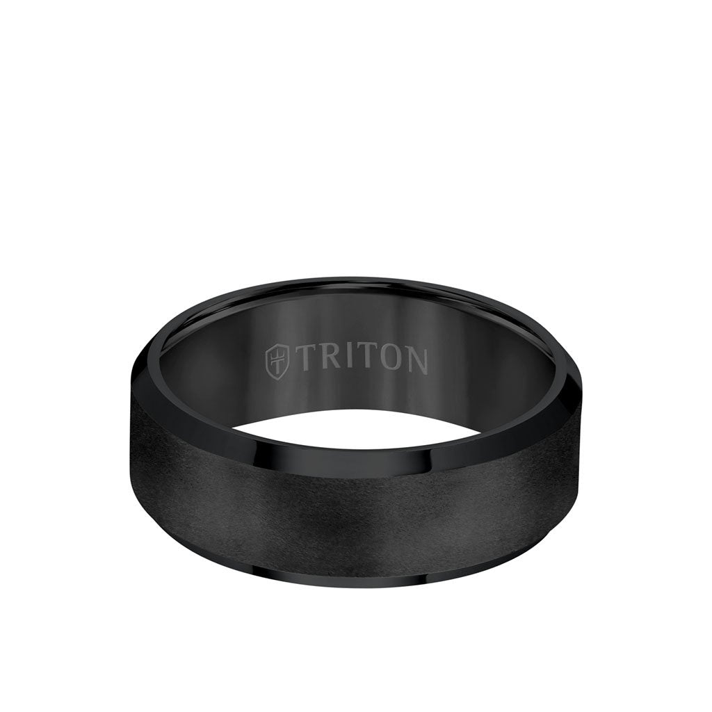 8MM Tungsten Carbide Ring - Satin Center and Bevel Edge