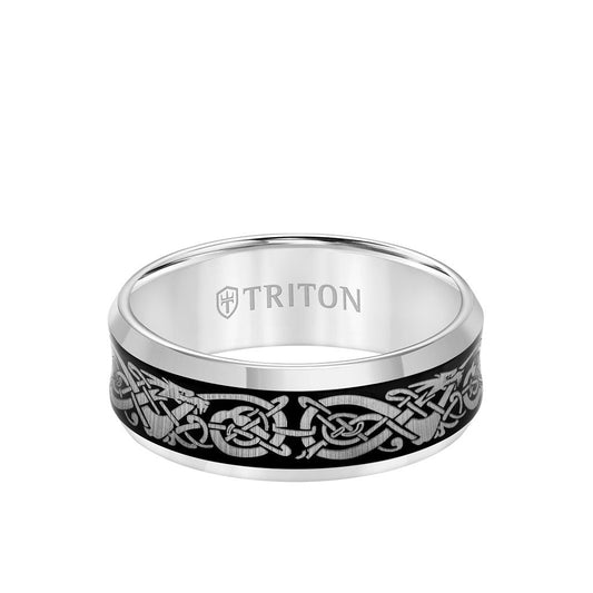 8MM Tungsten Carbide Ring - Laser Cut Concave Center and Bevel Edge