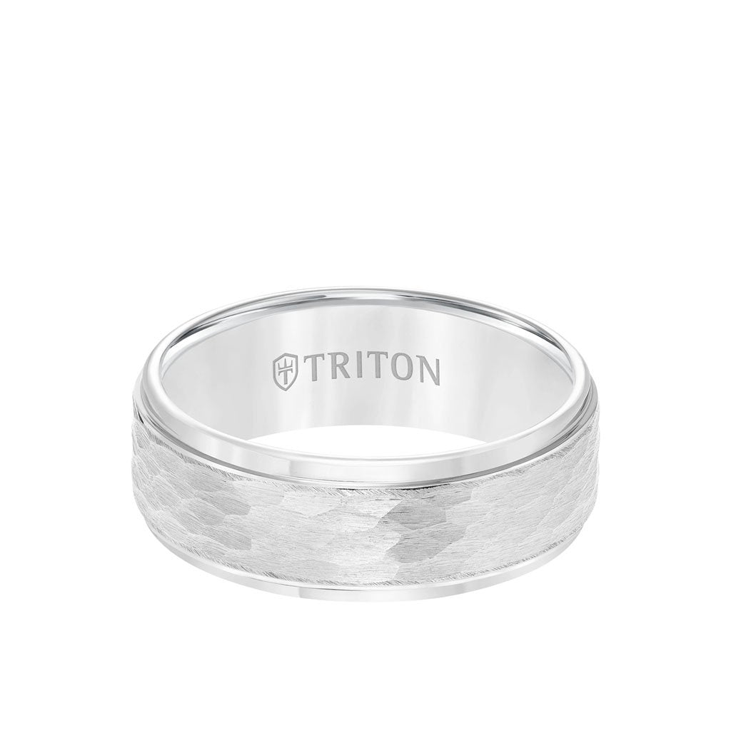 8MM Tungsten Carbide Ring - Hammered Center and Step Edge