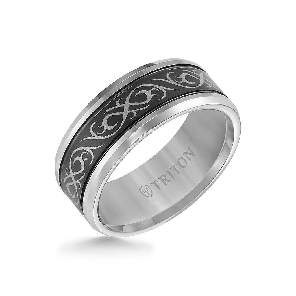 9MM Tungsten Carbide Ring - Laser Cut Center and Round Edge