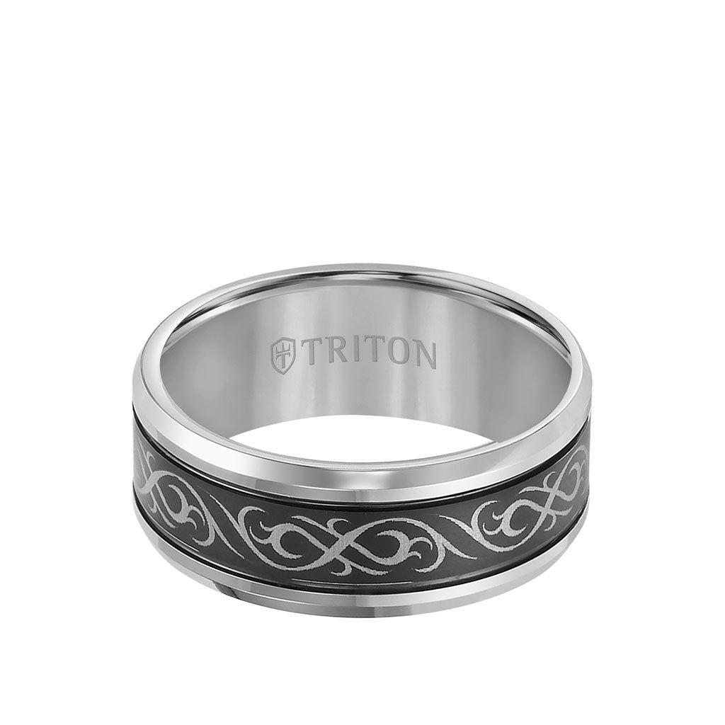 9MM Tungsten Carbide Ring - Laser Cut Center and Round Edge