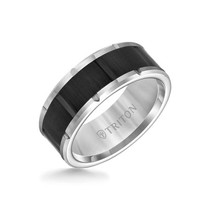 8.5MM Tungsten Carbide Ring - Brick Pattern Center and Bevel Edge