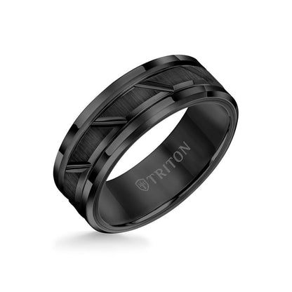 8MM Tungsten Carbide Ring - Diagonal Cut Center and Step Edge