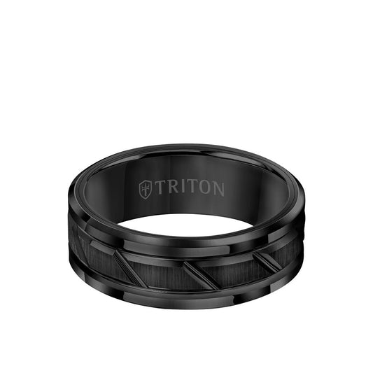 8MM Tungsten Carbide Ring - Diagonal Cut Center and Step Edge