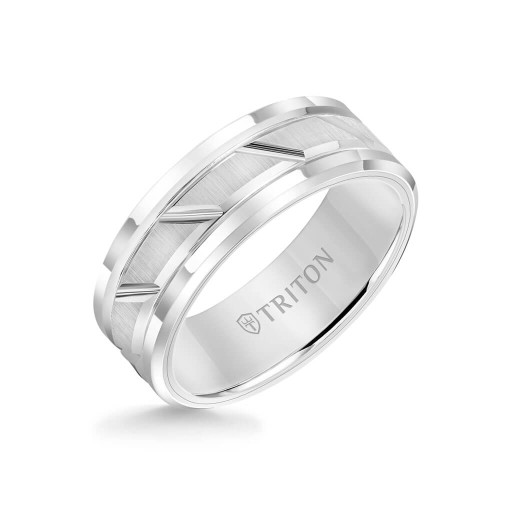 8MM Tungsten Carbide Ring - Diagonal Cut Center and Step Edge