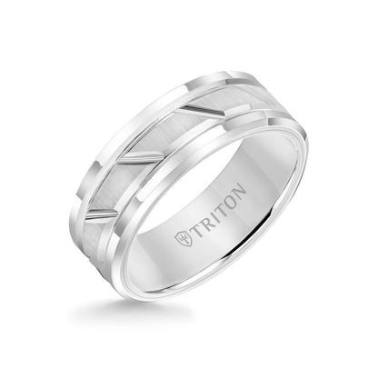 8MM Tungsten Carbide Ring - Diagonal Cut Center and Step Edge