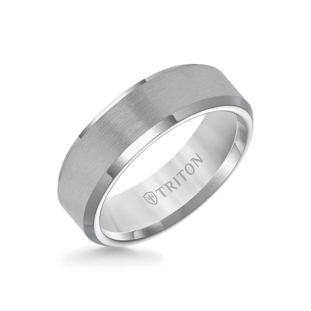 7MM Tungsten Carbide Ring - Satin Finish and Bevel Edge