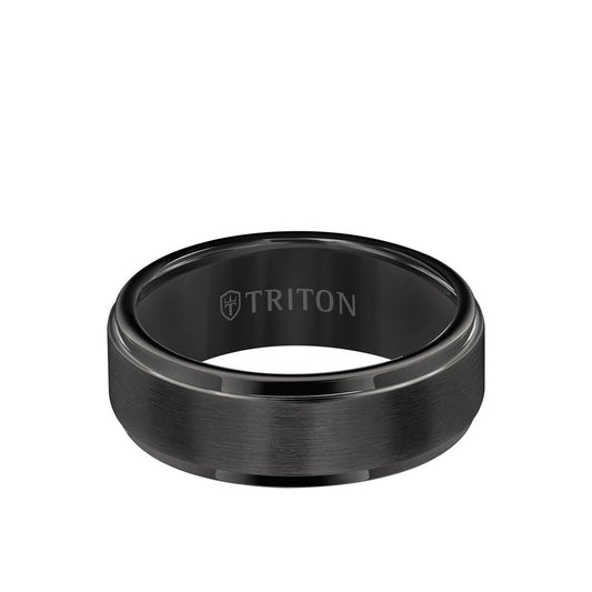 8MM Tungsten Carbide Ring - Satin Center and Step Edge