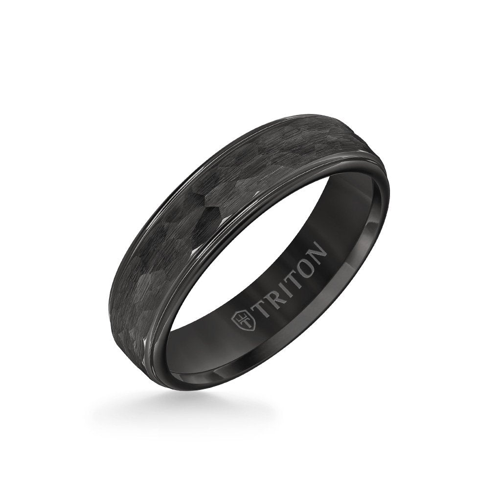 6MM Tungsten Carbide Ring - Hammered Center and Step Edge