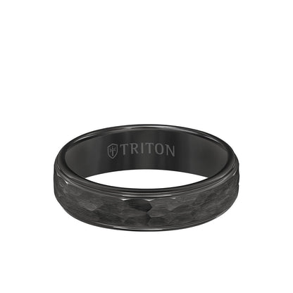 6MM Tungsten Carbide Ring - Hammered Center and Step Edge