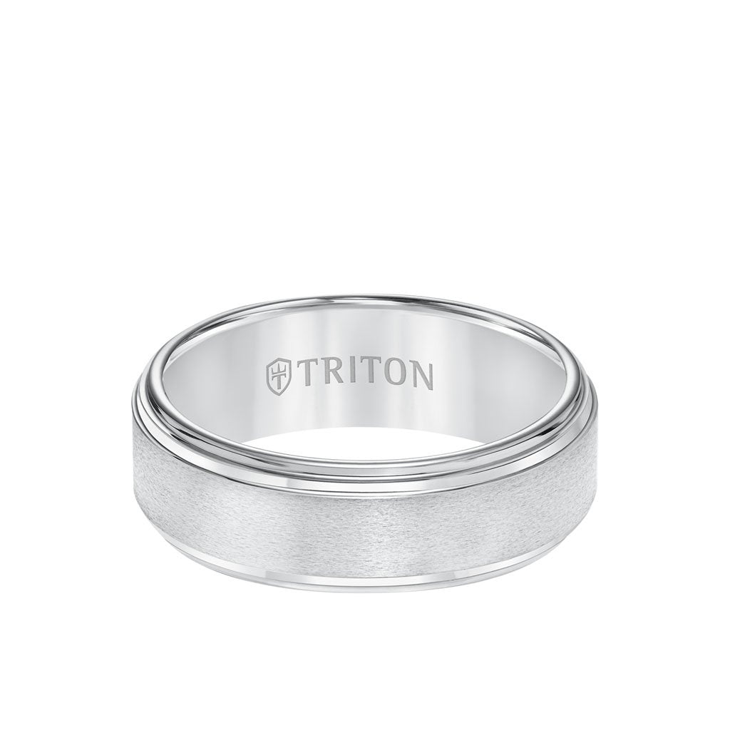 8MM Tungsten Carbide Ring - Satin Center and Double Step Edge