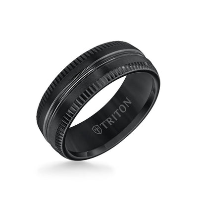 8MM Tungsten Carbide Ring - Horizontal Center Lines and Coin Edge