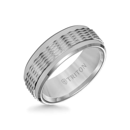 8MM Tungsten Carbide Ring - Wavy Sand Center and Round Edge