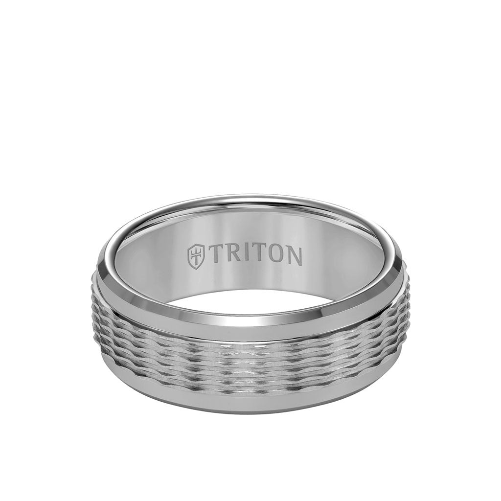 8MM Tungsten Carbide Ring - Wavy Sand Center and Round Edge