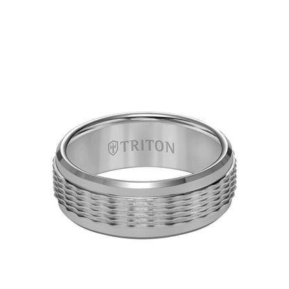 8MM Tungsten Carbide Ring - Wavy Sand Center and Round Edge