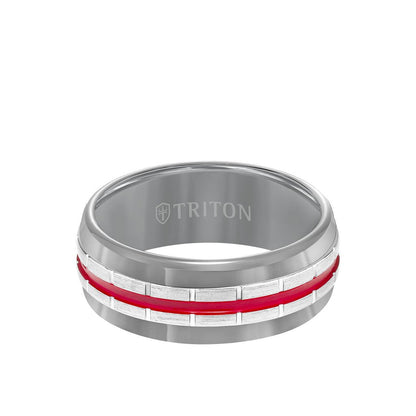 8.5MM Tungsten Carbide Ring - Center Stripe and Flat Edge