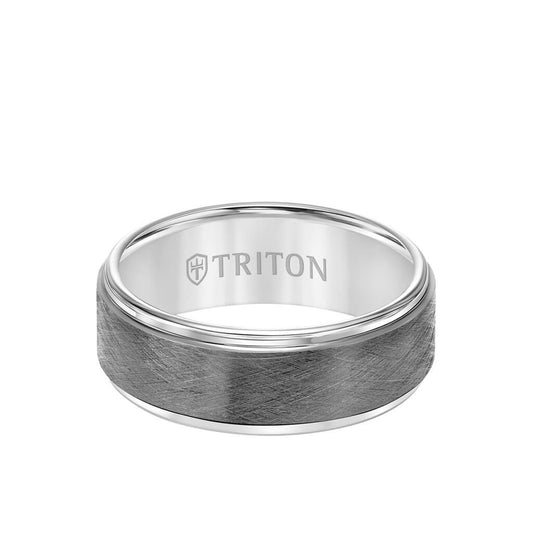 8MM Tungsten Carbide Ring - Gunmetal Crystalline Center and Step Edge