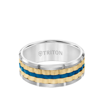 9MM Tungsten Carbide Ring - Basketweave Center & Bevel Edge