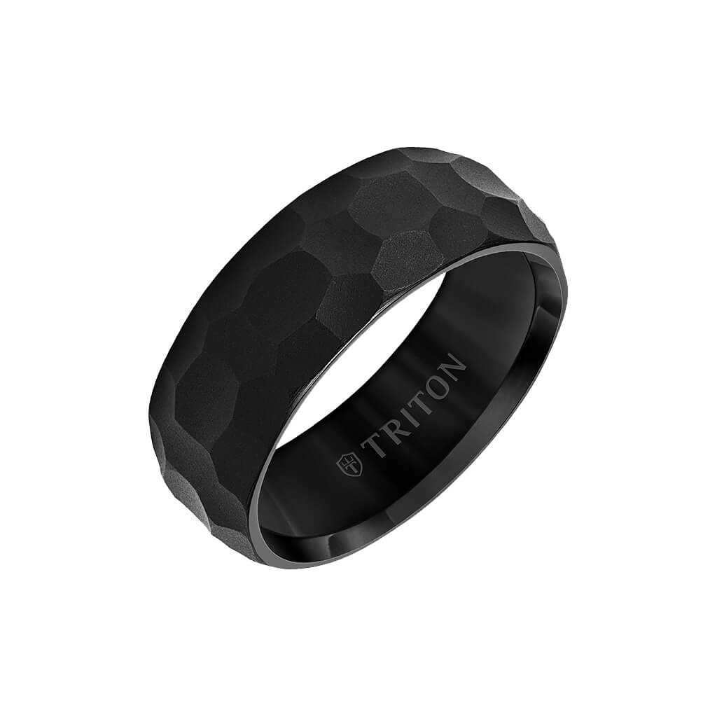 8MM Tungsten Carbide Ring - Hammered Edge To Edge