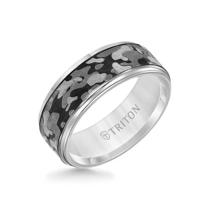 8MM Tungsten Carbide Ring - Camo Pattern and Flat Edge