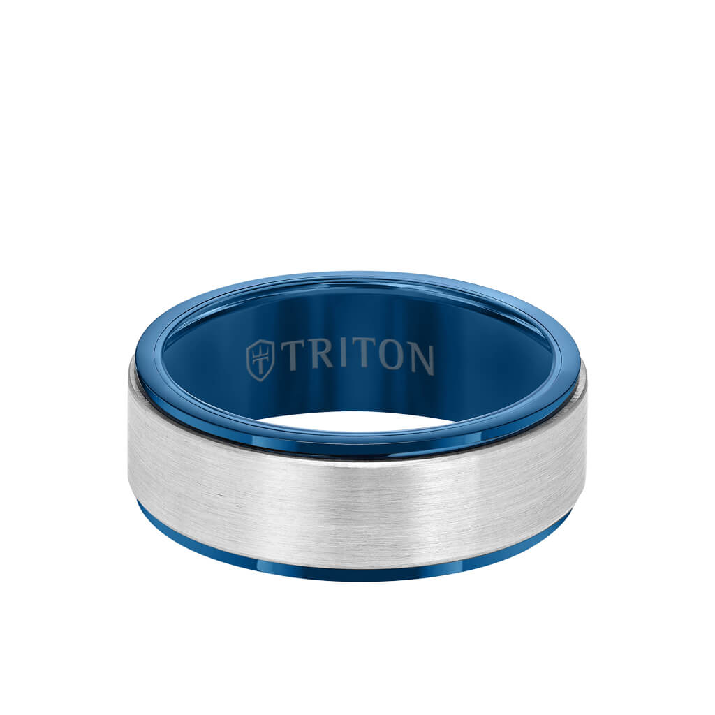 8MM Tungsten Carbide Ring - Satin Finish Center and Step Edge