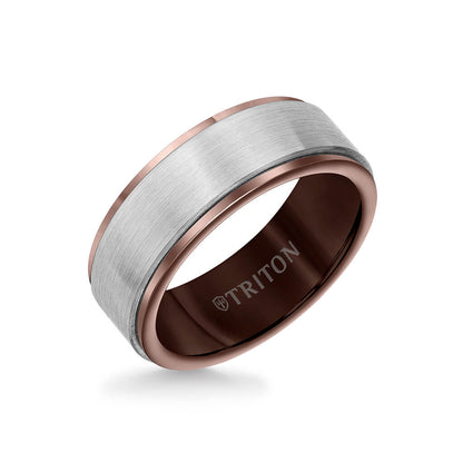 8MM Tungsten Carbide Ring - Satin Finish Center and Step Edge