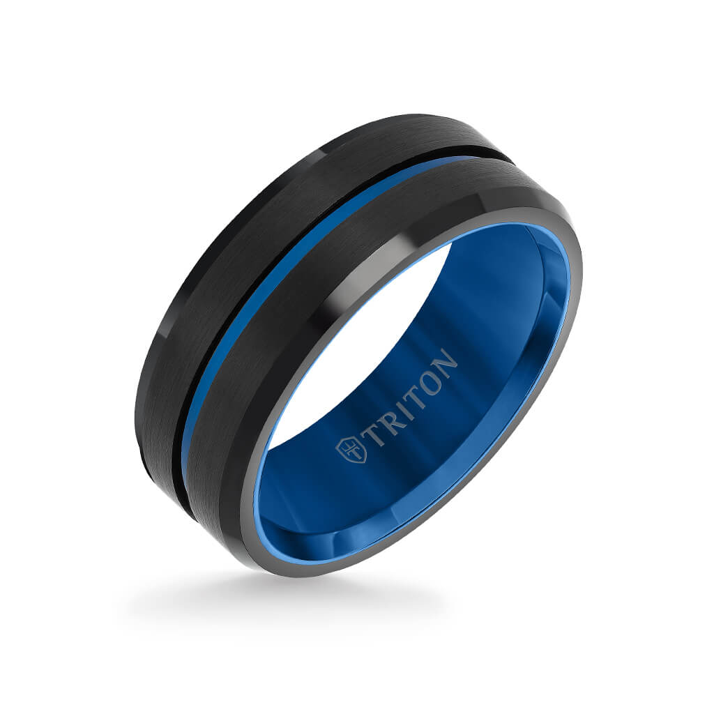 8MM Tungsten Carbide Ring - Satin Finish Center with Center Line