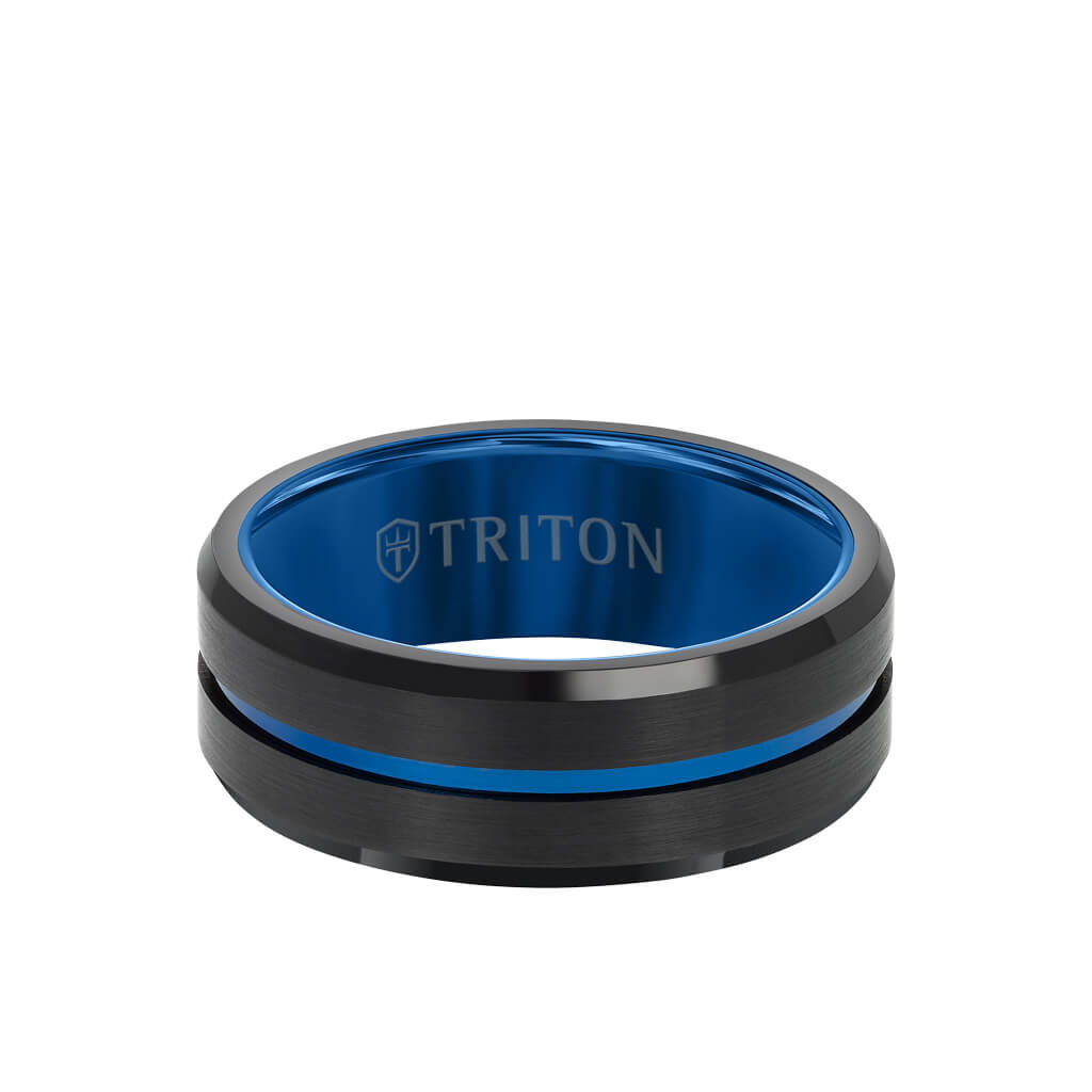 8MM Tungsten Carbide Ring - Satin Finish Center with Center Line