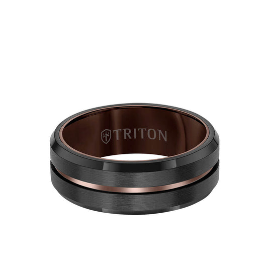 8MM Tungsten Carbide Ring - Satin Finish Center with Center Line