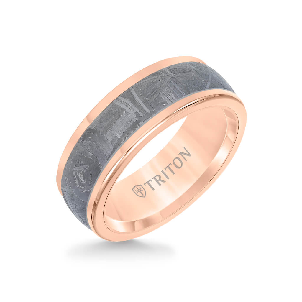 8MM Rose Tungsten Carbide Ring - Meteorite Insert and Round Edge