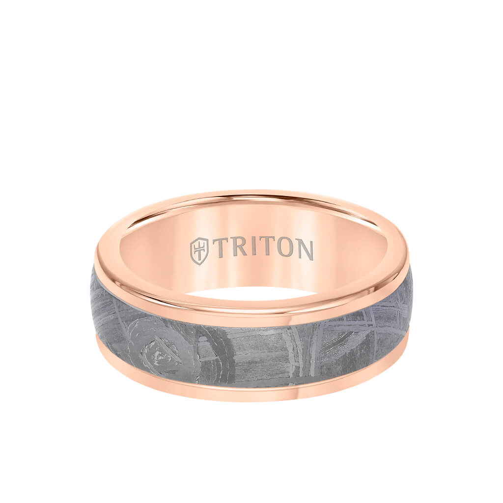 8MM Rose Tungsten Carbide Ring - Meteorite Insert and Round Edge