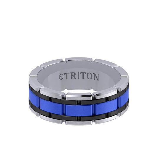 8MM Tungsten Carbide Ring - Ceramic Center Stitch Design