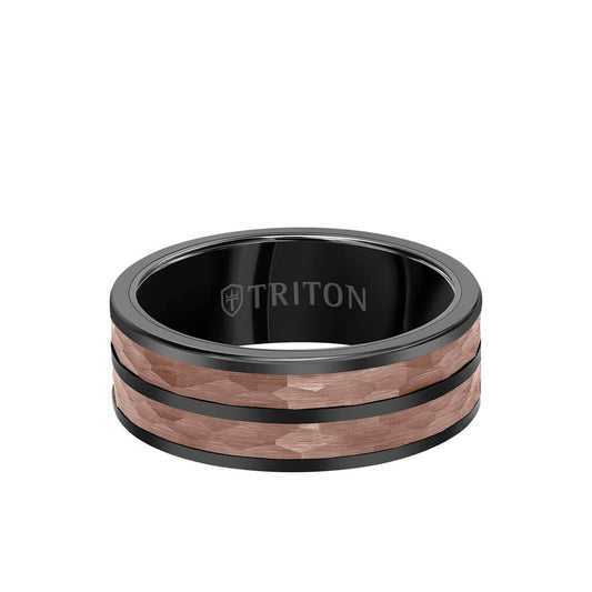 8MM Espresso Tungsten Carbide Ring - Hammered Split Center