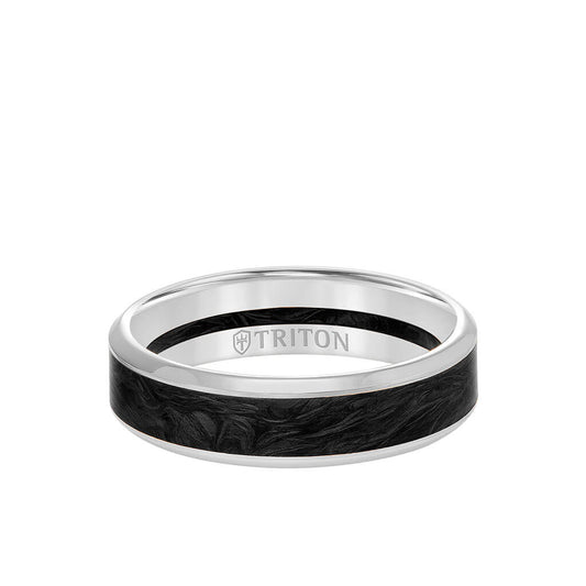 6MM 14K Gold Ring + Forged Carbon - Channel Center & Bevel Edge