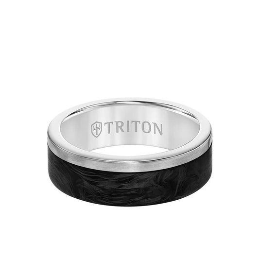 7MM Titanium & Forged Carbon  Ring - Flat Profile and Asymmetrical Channel