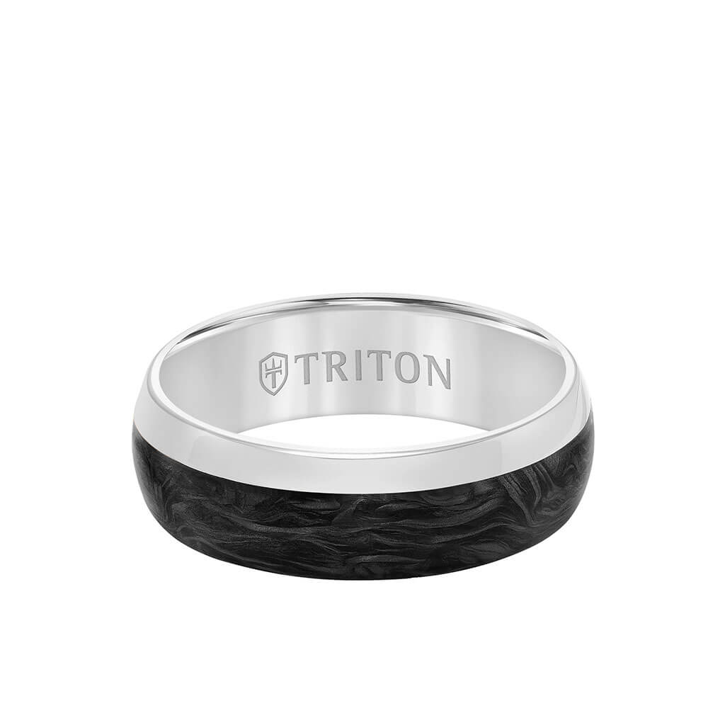 7MM 14K Gold Ring +Forged Carbon - Dome Profile with Asymmetrical Channel