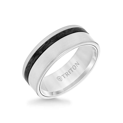 8MM Titanium & Forged Carbon Ring - Flat Profile with Asymmetrical Channel