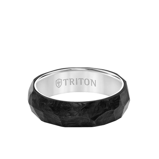 6.5MM Titanium & Forged Carbon Ring - Faceted Profile and Bevel Edge