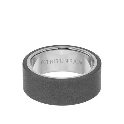 9MM Tungsten RAW Ring - Sandblasted With Inside Shine and Flat Edge