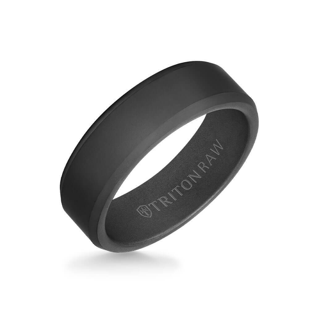 7MM Tungsten RAW Black DLC Ring - Matte Finish and Bevel Edge